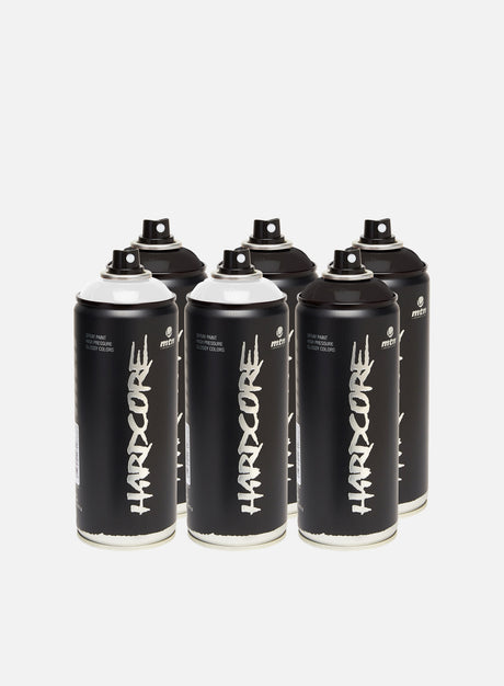 Montana Hardcore 400 ml Black & White 6 Pack. (400 ml Graffiti Spray Cans)