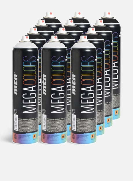 Montana Mega 600 ml Black & White 12 Pack. (Spray Graffiti)