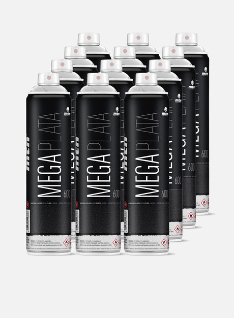 Montana Mega 600 ml Chrome 12 Pack. (Spray Graffiti)