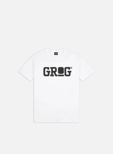 Grog Classic Logo T-shirt, White/Black. (Merch Grog)