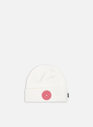 Mr Serious Pink Dot Fat Beanie, White/Pink